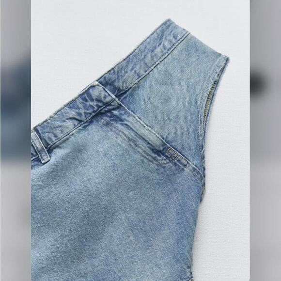 Zara Blue ZW ASYMMETRIC DENIM TOP Size Small - Picture 9 of 10